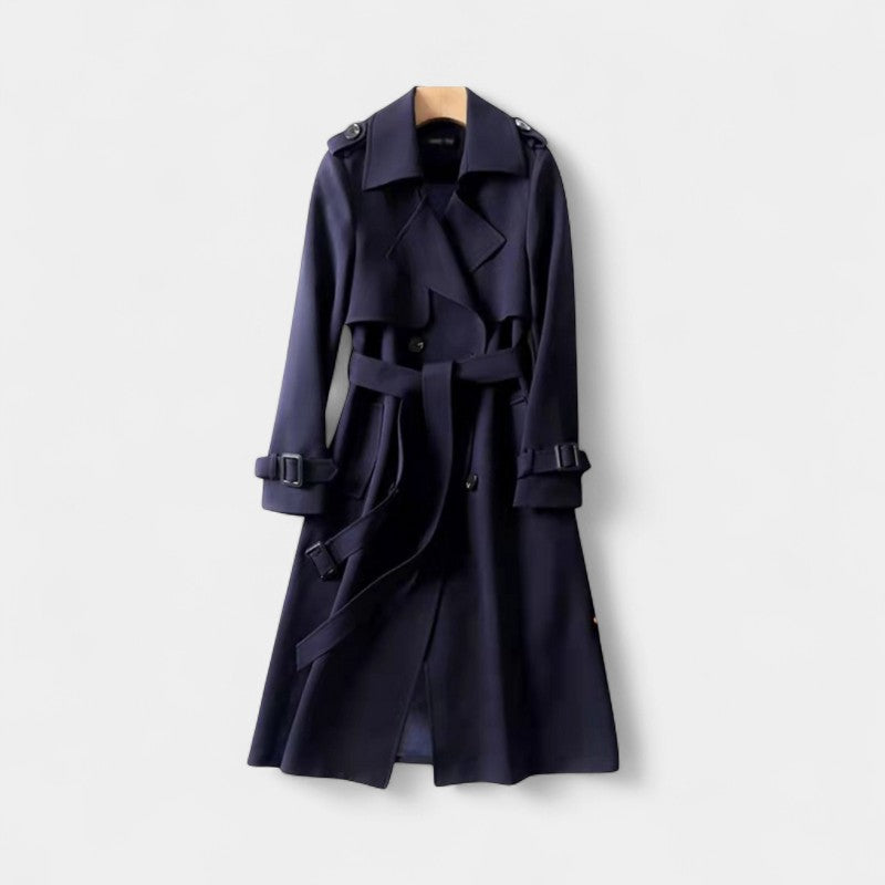 Women’s Trench Coat – Double Button Front, Belted Waist
