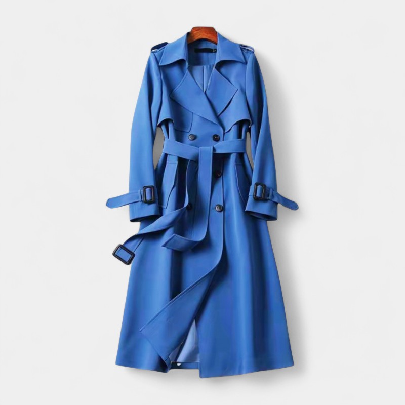 Women’s Trench Coat – Double Button Front, Belted Waist