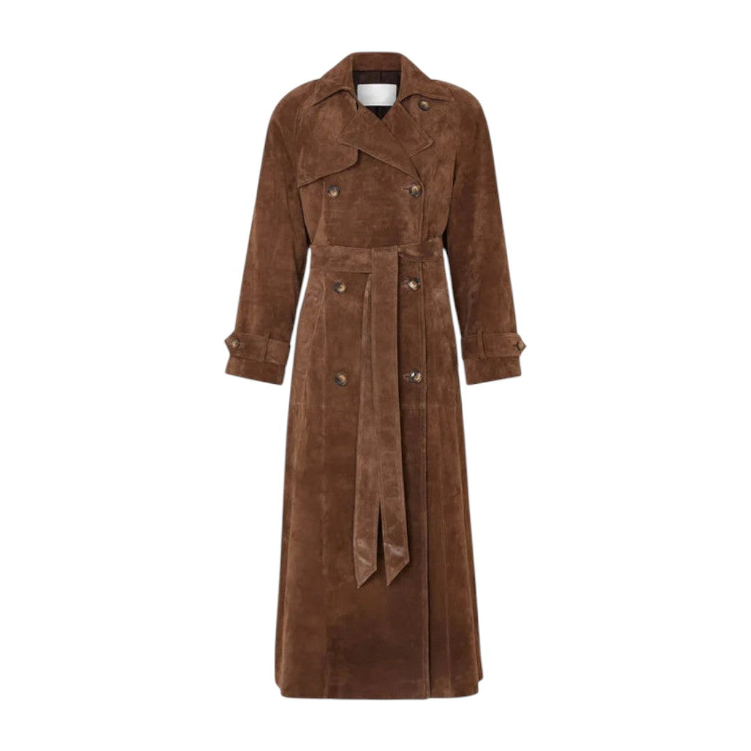 Women’s Trench Coat – Long Length, Button Front, Belted Waist