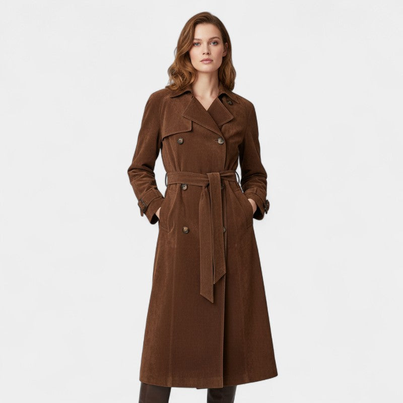 Women’s Trench Coat – Long Length, Button Front, Belted Waist