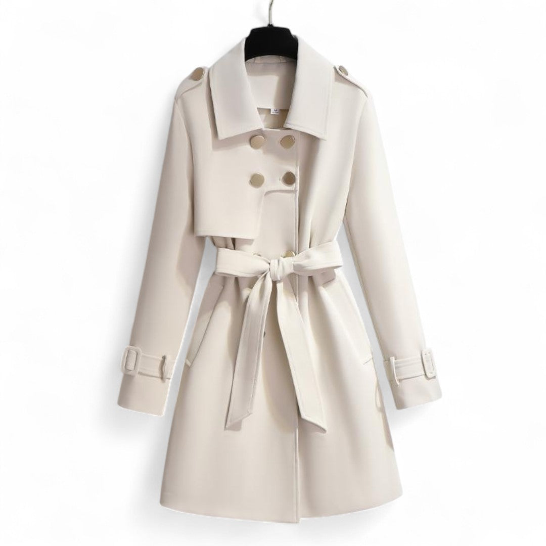 Women’s Trench Coat – Mid Length, Button Front, Belted Waist