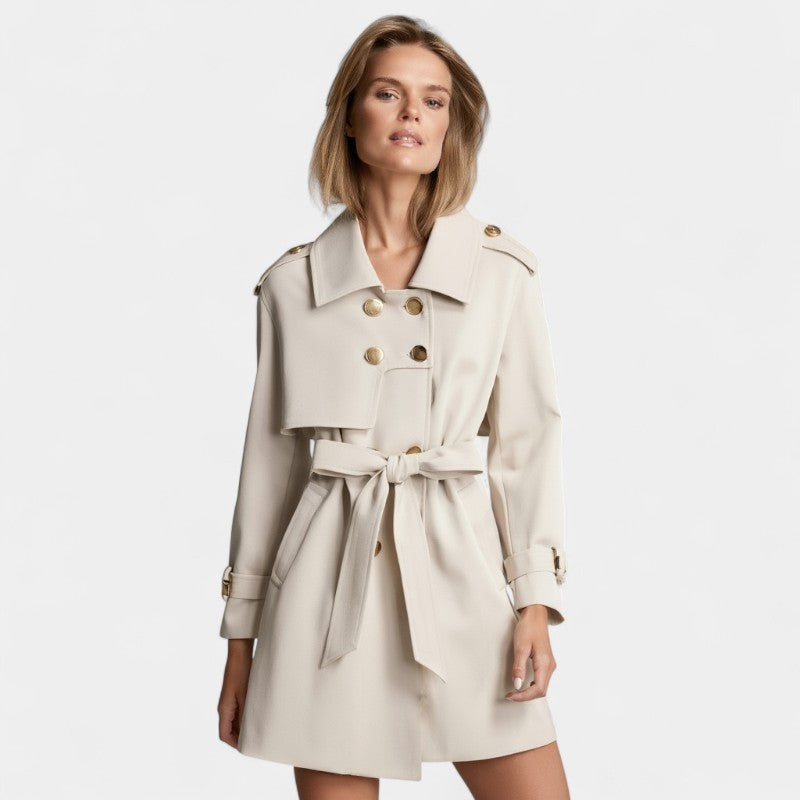 Women’s Trench Coat – Mid Length, Button Front, Belted Waist