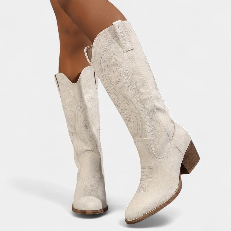 Women’s Western Boots – Block Heel, Textured Finish