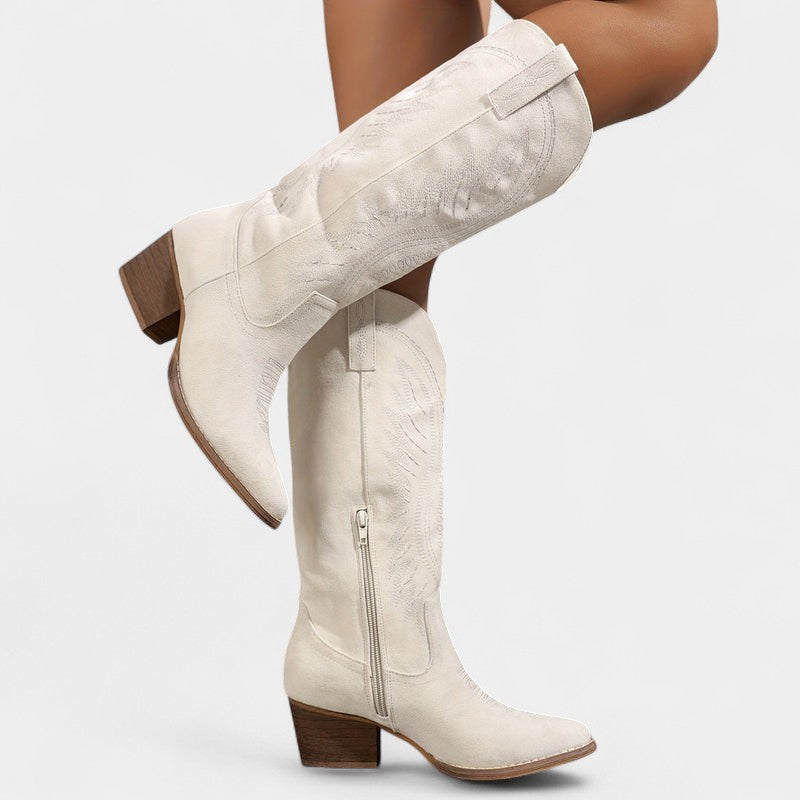 Women’s Western Boots – Block Heel, Textured Finish