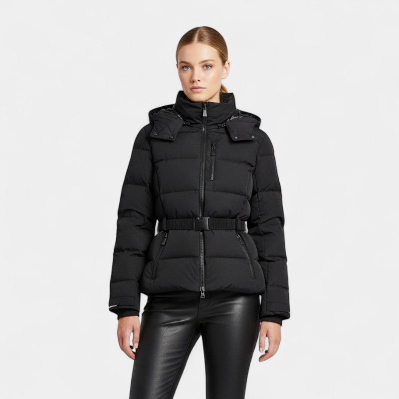 Women’s Puffer Jacket – Belted Waist, High Collar