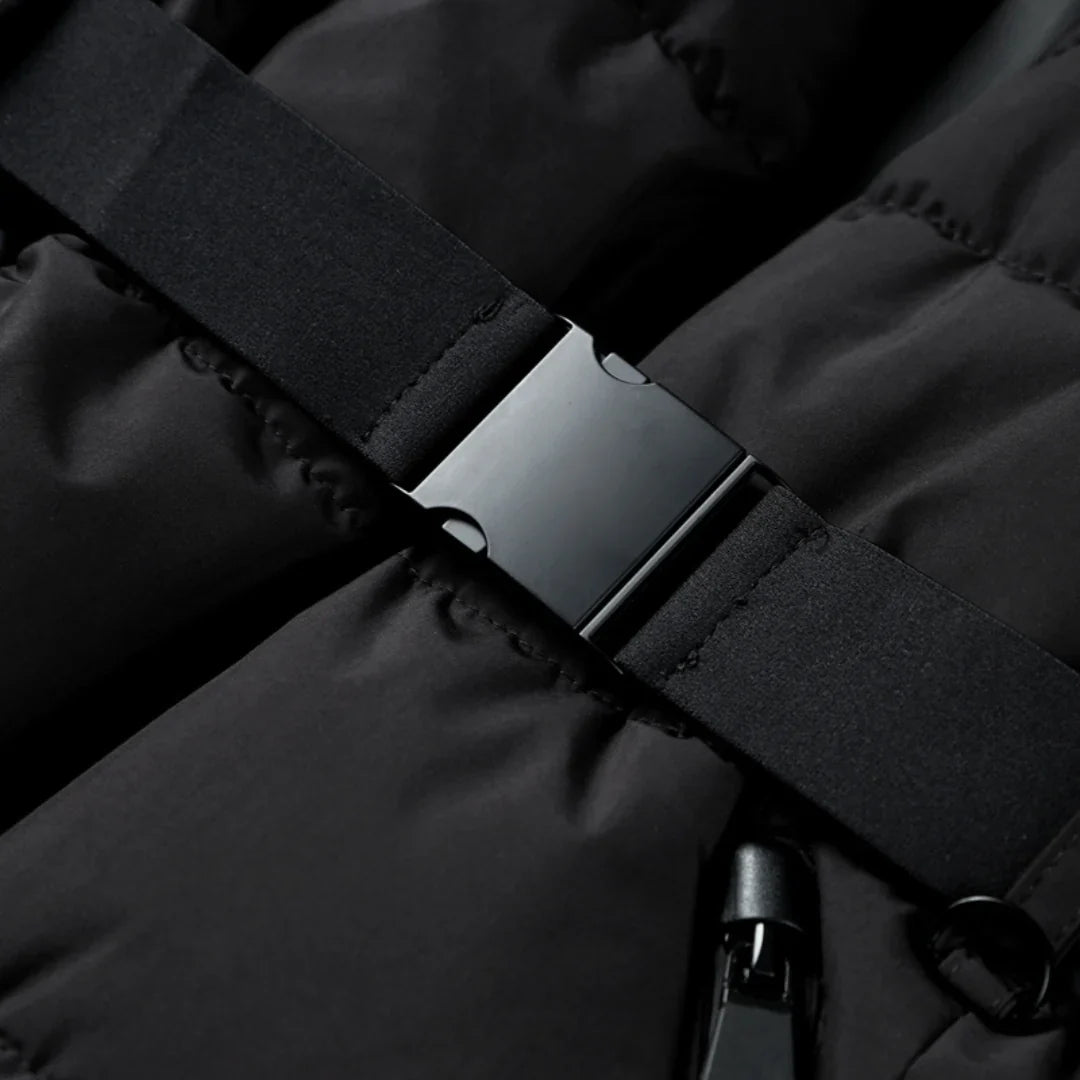 Women’s Puffer Jacket – Belted Waist, High Collar