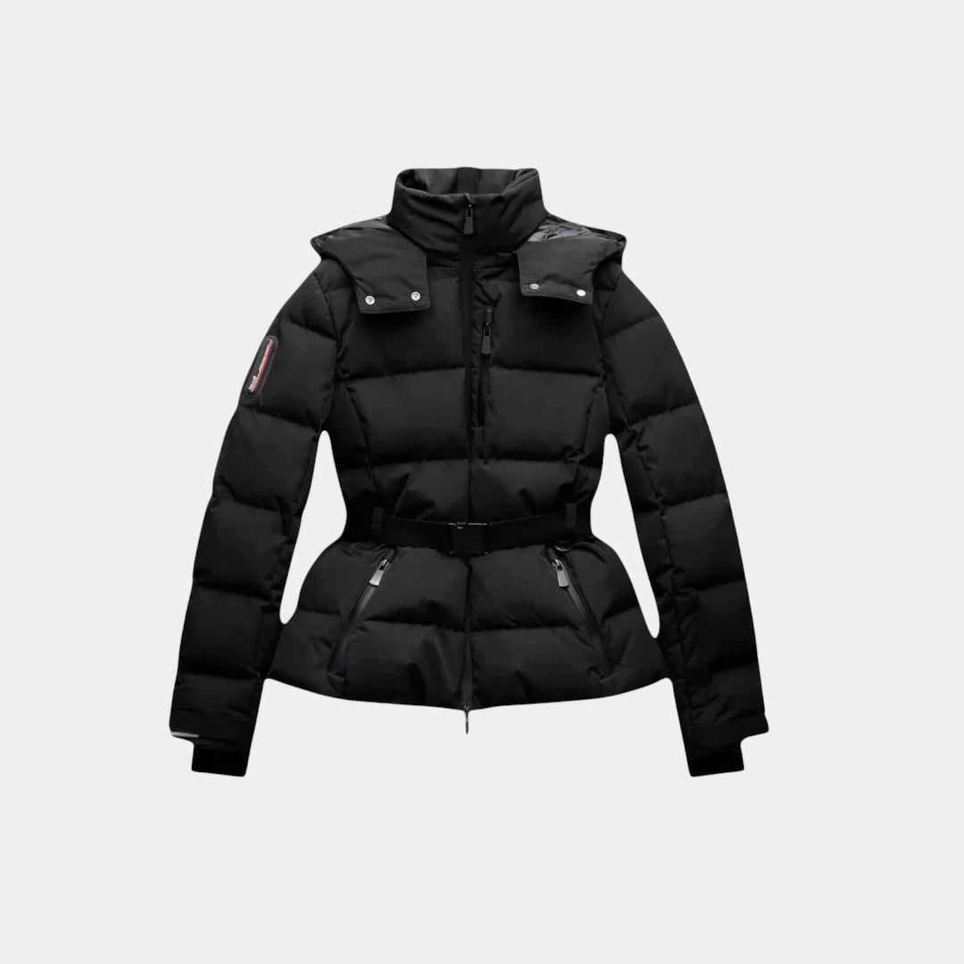 Women’s Puffer Jacket – Belted Waist, High Collar